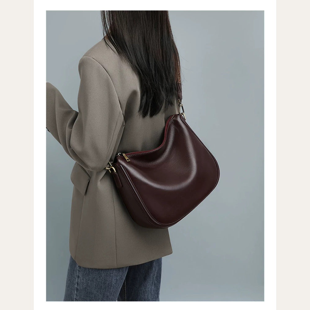 VINEY Genuine Leather Saddle Tote and Crossbody Bag, back carry
