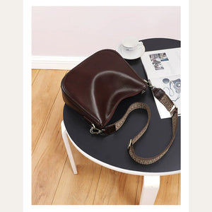 VINEY Genuine Leather Saddle Tote and Crossbody Bag, angled view