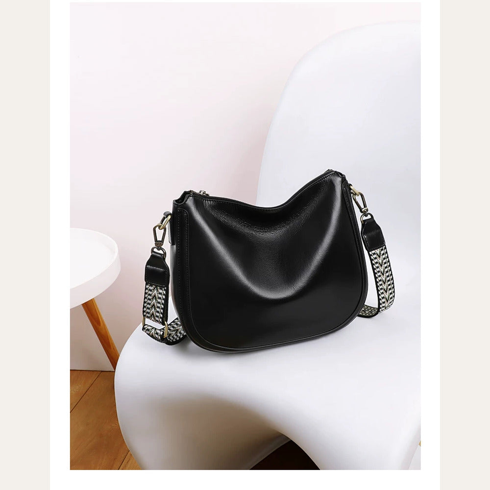 VINEY Genuine Leather Saddle Tote and Crossbody Bag in black