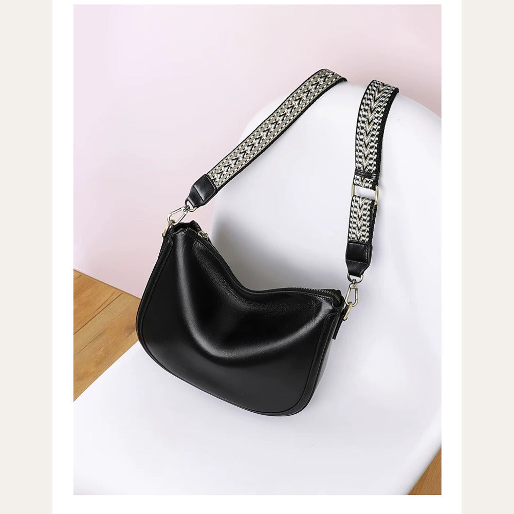 VINEY Genuine Leather Saddle Tote and Crossbody Bag in black, shoulder carry