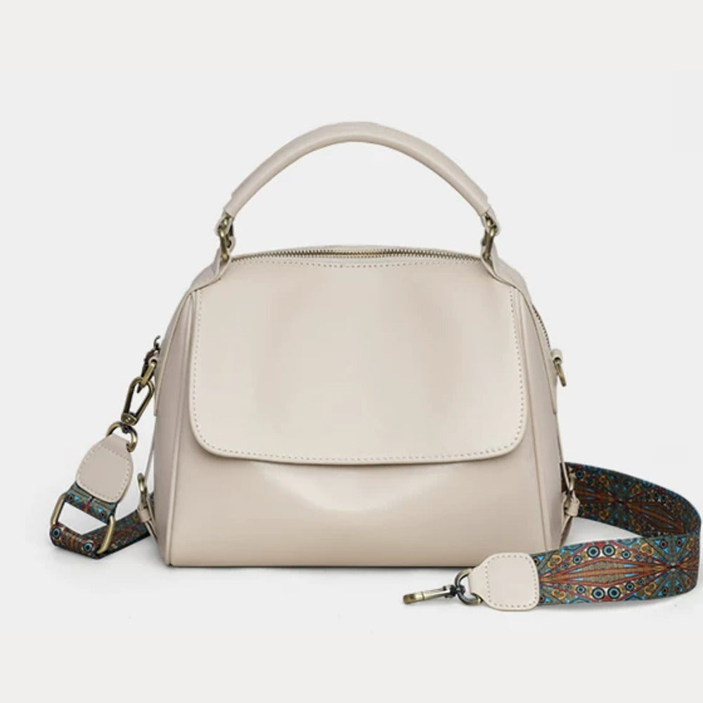 VINEY Leather Top-Handle Tote and Crossbody Bag in beige