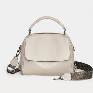 VINEY Leather Top-Handle Tote and Crossbody Bag in beige
