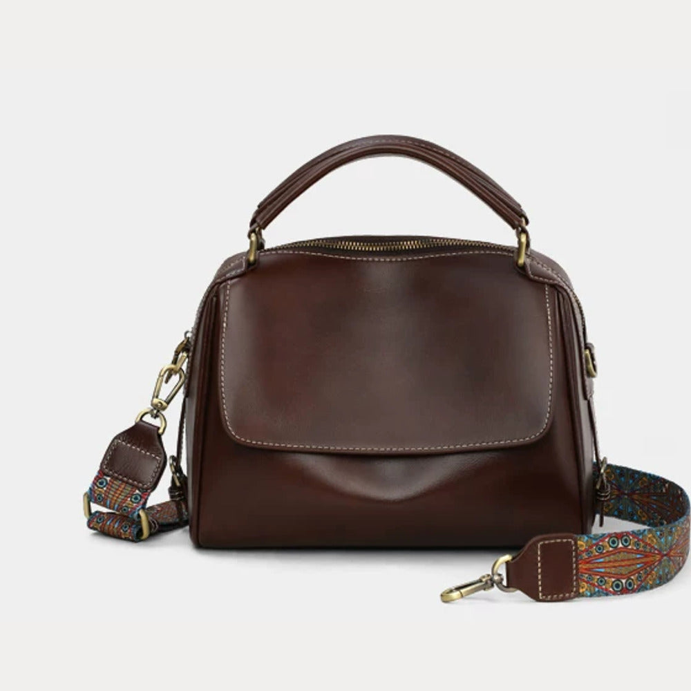 VINEY Leather Top-Handle Tote and Crossbody Bag in coffee