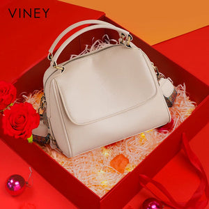 VINEY Leather Top-Handle Tote and Crossbody Bag in beige, gift set
