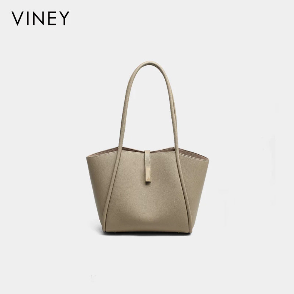 VINEY Leather Winged Commuter Tote Bag in taupe