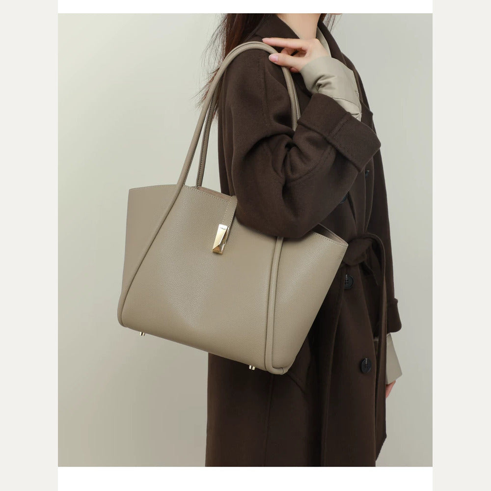 VINEY Leather Winged Commuter Tote Bag, shoulder carry