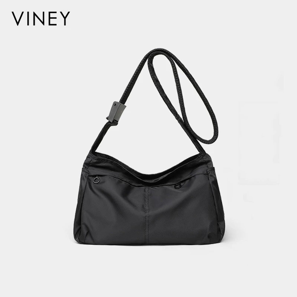 VINEY Lightweight Canvas Crescent Tote Bag in black