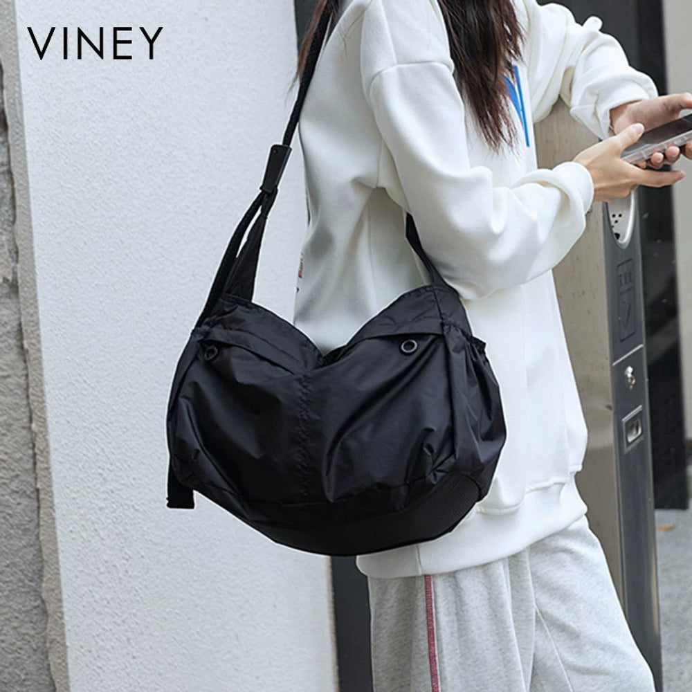 VINEY Lightweight Canvas Crescent Tote Bag, shoulder carry