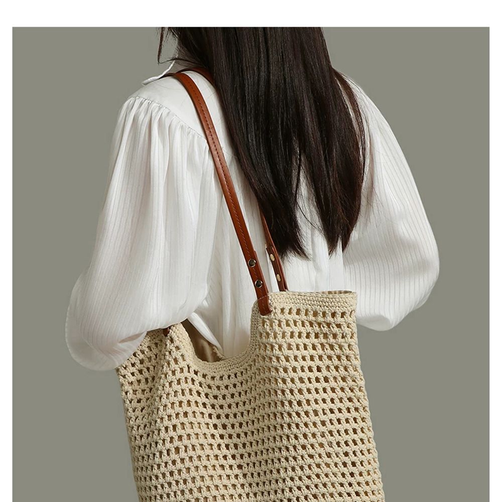 VINEY Open-Weave Beach Tote Bag in beige, back lifestyle