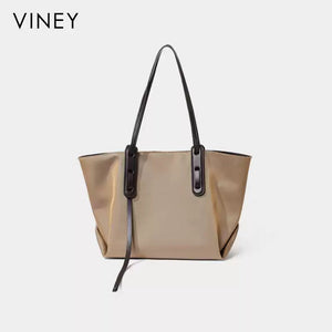 VINEY Lightweight Oxford Tote Bag and Pouch Set in apricot