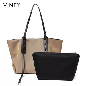VINEY Lightweight Oxford Tote Bag and Pouch Set in apricot, pouch