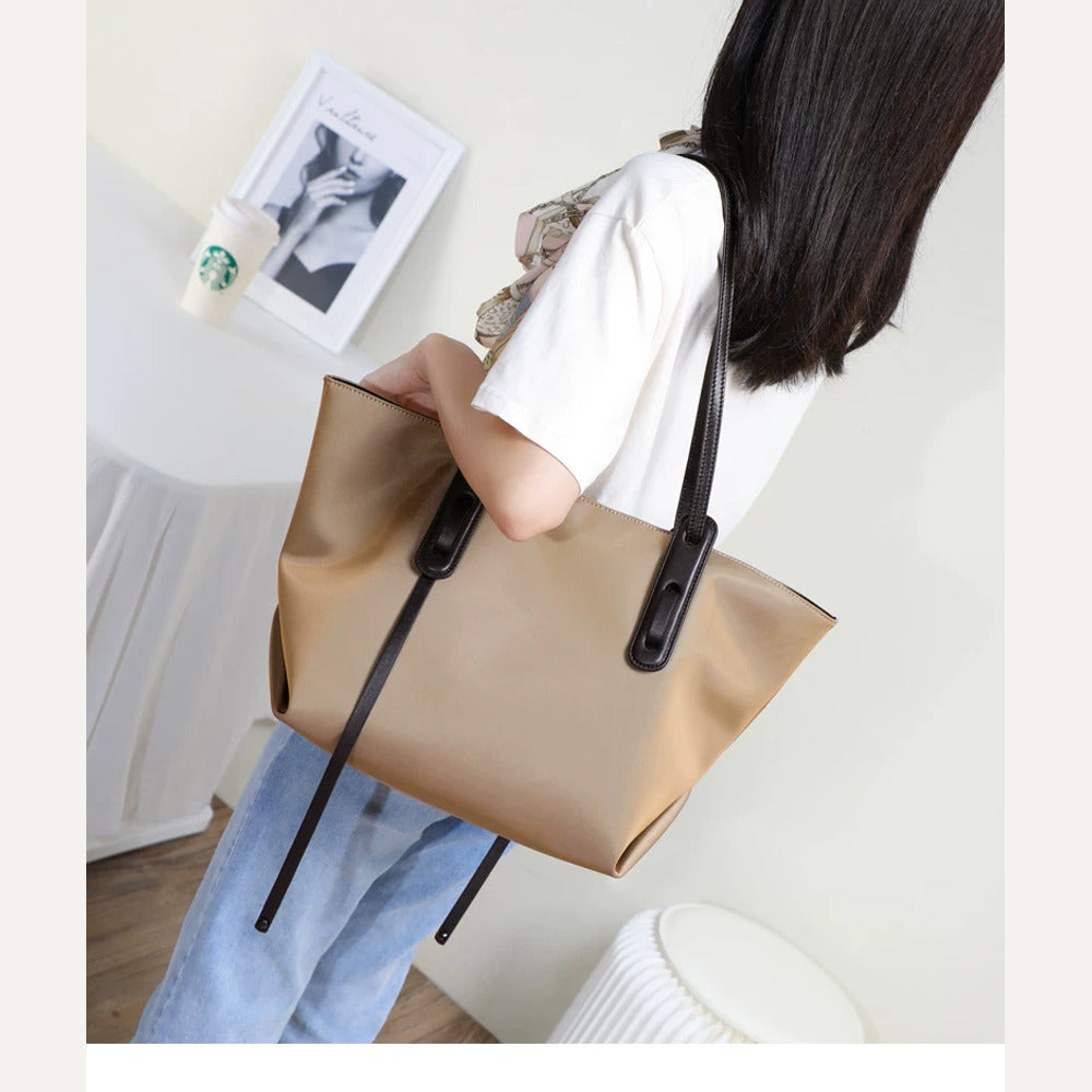 VINEY Lightweight Oxford Tote Bag and Pouch Set in apricot, lifestyle view