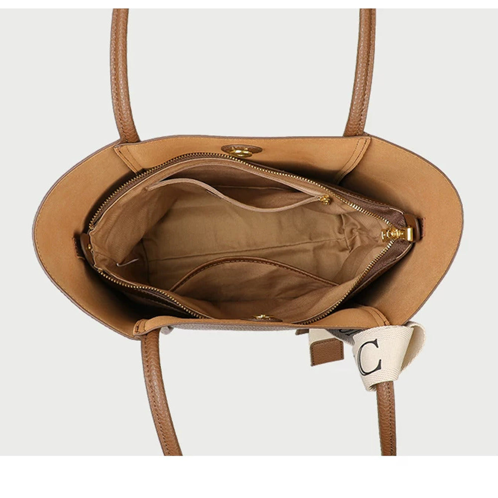 VINEY Pebbled Leather Bucket Tote Bag, interior