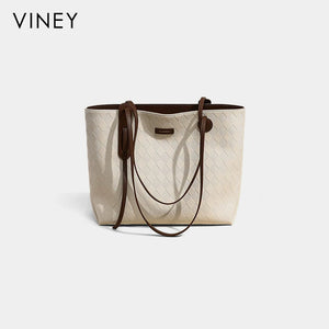 VINEY Quilted Leather Commuter Tote Bag in Ivory
