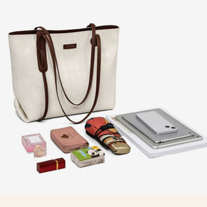 VINEY Quilted Leather Commuter Tote Bag, roomy capacity