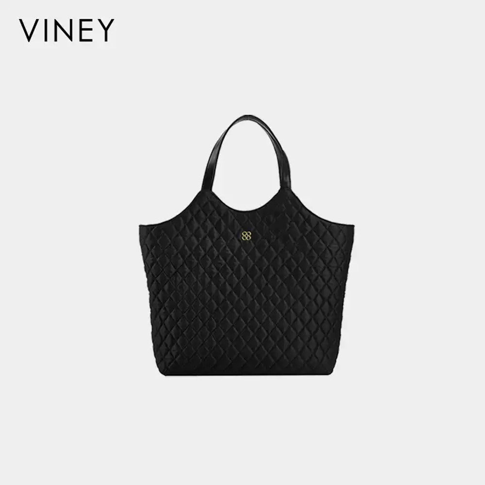 VINEY Quilted Oversized Commuter Tote Bag in black