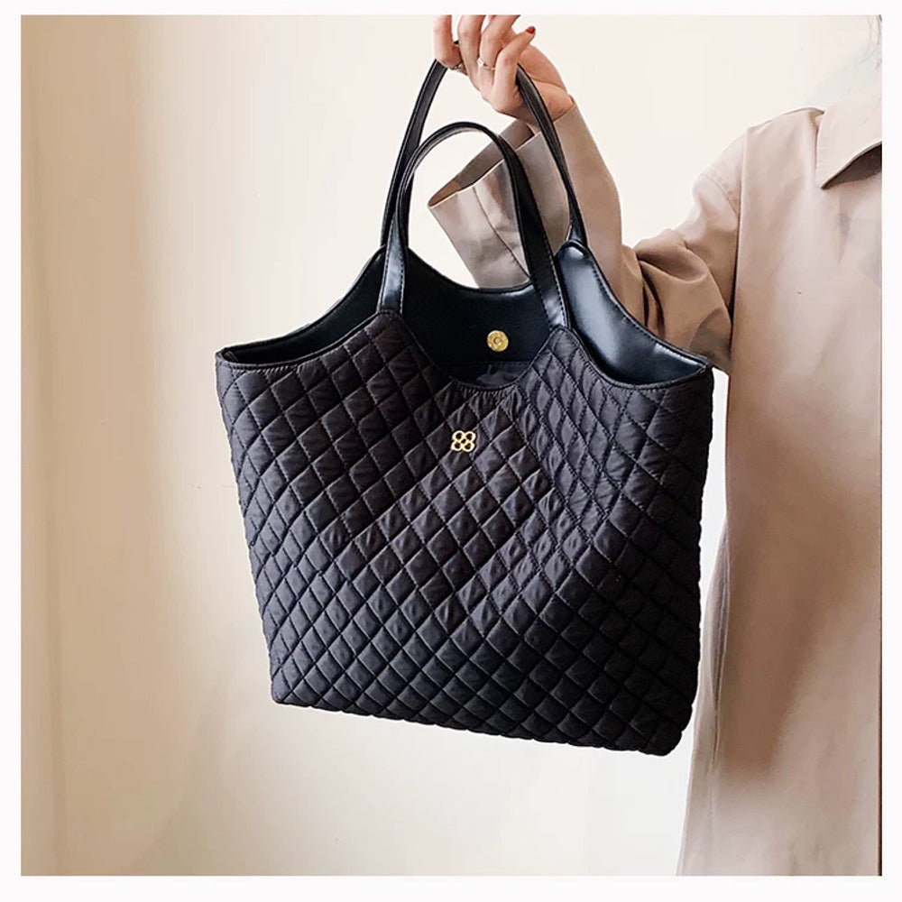 VINEY Quilted Oversized Commuter Tote Bag, side view