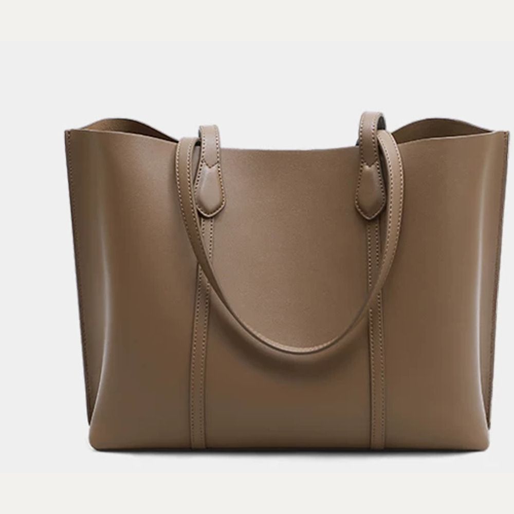 VINEY Reinforced Leather Commuter Tote Bag in gray