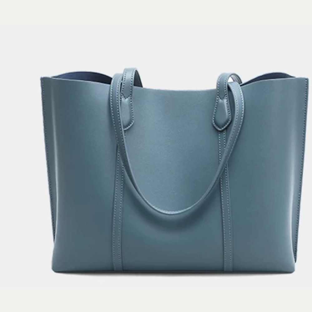 VINEY Reinforced Leather Commuter Tote Bag in blue