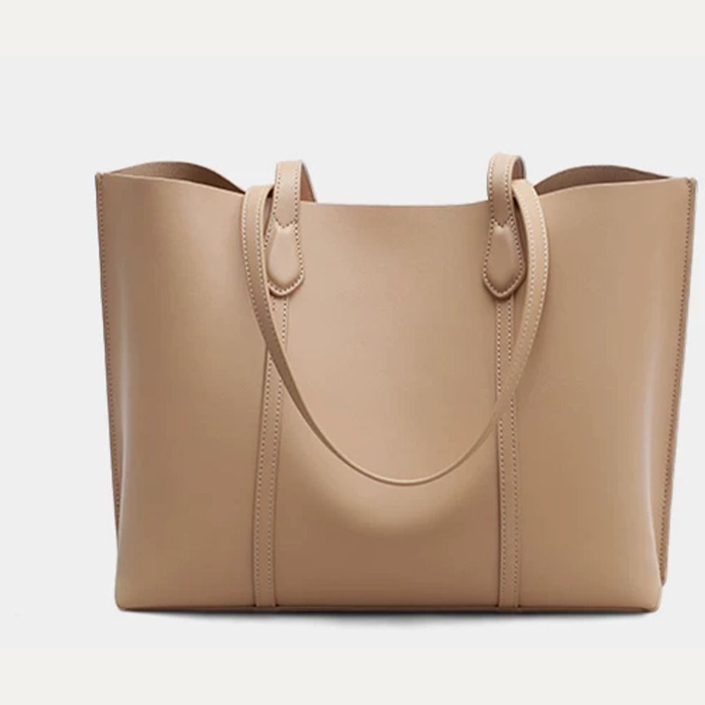 VINEY Reinforced Leather Commuter Tote Bag in Apricot