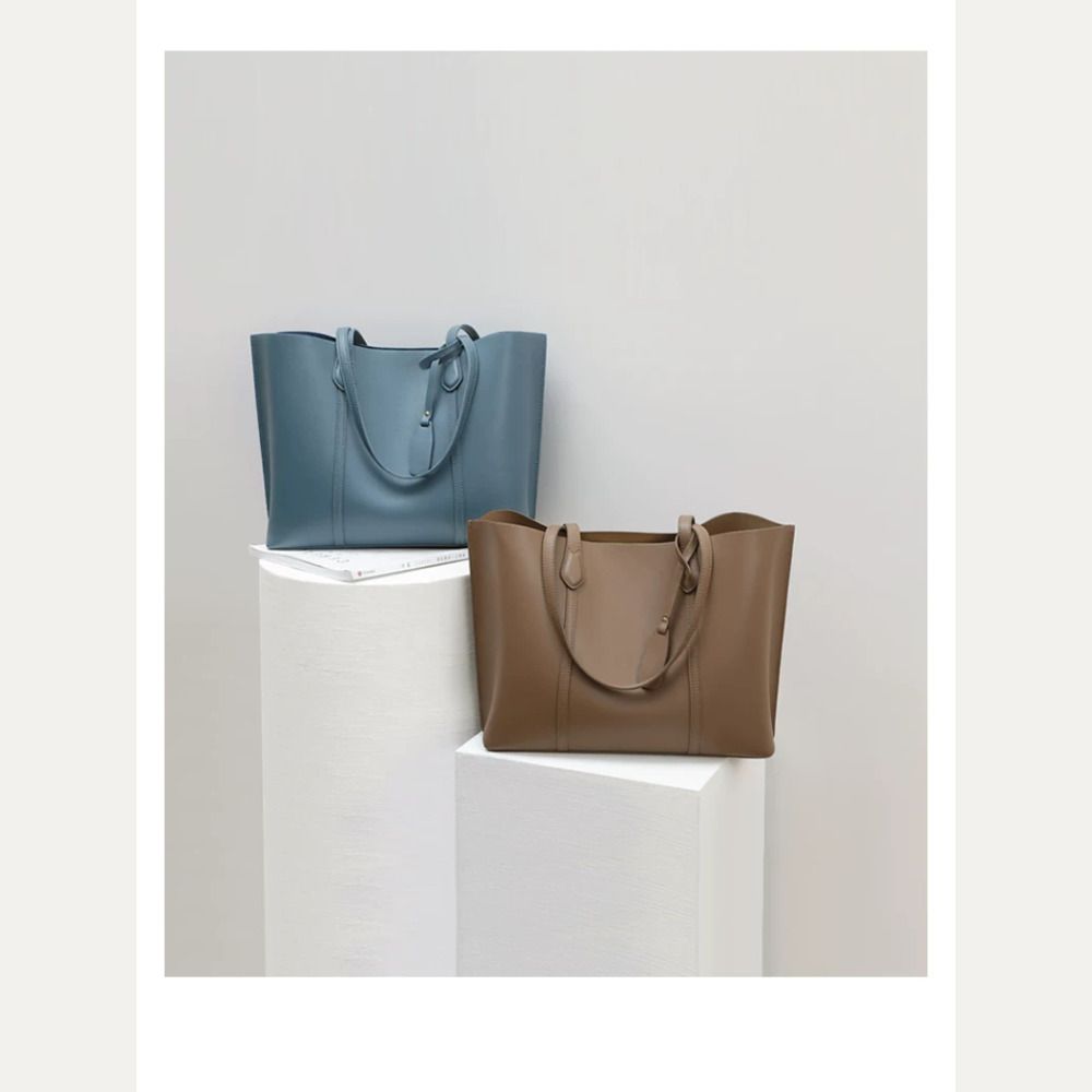 VINEY Reinforced Leather Commuter Tote Bag in Smoke Gray and Apricot colorways