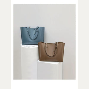 VINEY Reinforced Leather Commuter Tote Bag in Smoke Gray and Apricot colorways