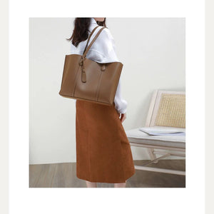 VINEY Reinforced Leather Commuter Tote Bag in gray, smoke lifestyle