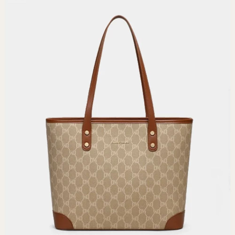 VINEY Rock Brown Monogram Commuter Tote Bag in brown, rock front