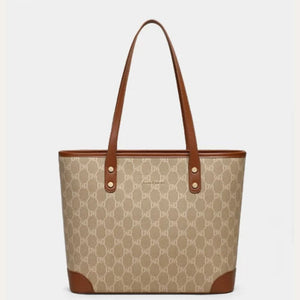 VINEY Rock Brown Monogram Commuter Tote Bag in brown, rock front