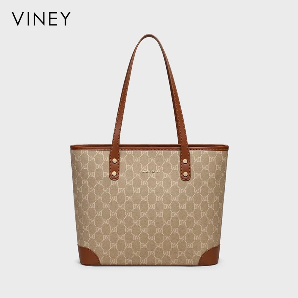 VINEY Rock Brown Monogram Commuter Tote Bag in brown, studio front