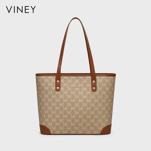 VINEY Rock Brown Monogram Commuter Tote Bag in brown, studio front