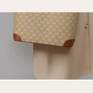 VINEY Rock Brown Monogram Commuter Tote Bag in brown, close carry