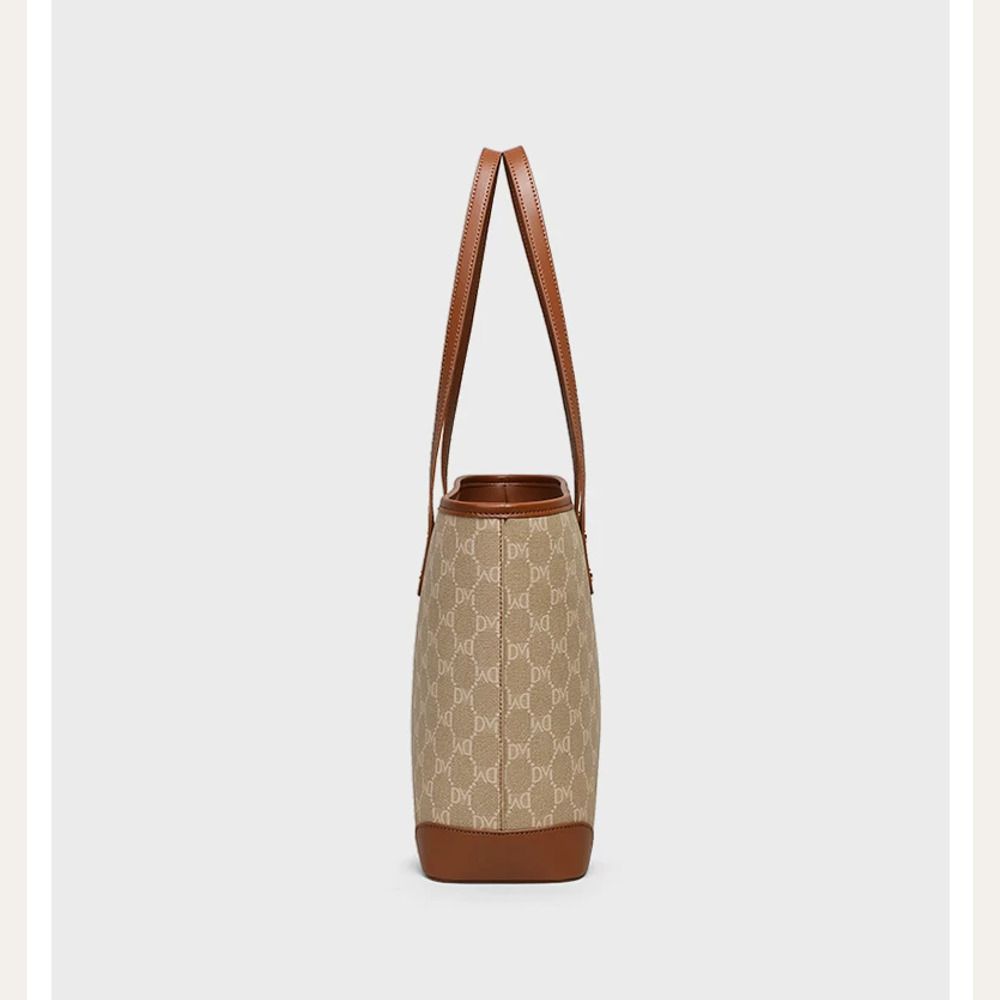 VINEY Rock Brown Monogram Commuter Tote Bag in brown, side view