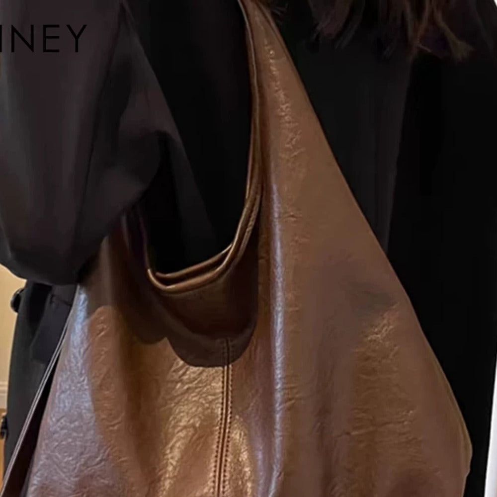 VINEY Slouchy Hobo Shoulder Tote Bag in brown, lifestyle view