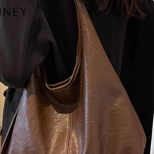VINEY Slouchy Hobo Shoulder Tote Bag in brown, lifestyle view