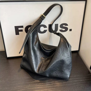 VINEY Slouchy Hobo Shoulder Tote Bag in black, front view