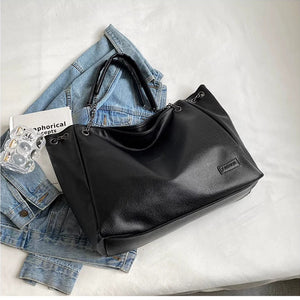 VINEY Soft Leather Chain-Handle Hobo Tote Bag, flat-lay view