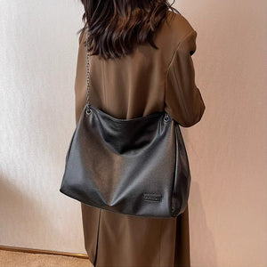 VINEY Soft Leather Chain-Handle Hobo Tote Bag, chain carry