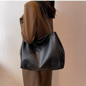 VINEY Soft Leather Chain-Handle Hobo Tote Bag, shoulder carry