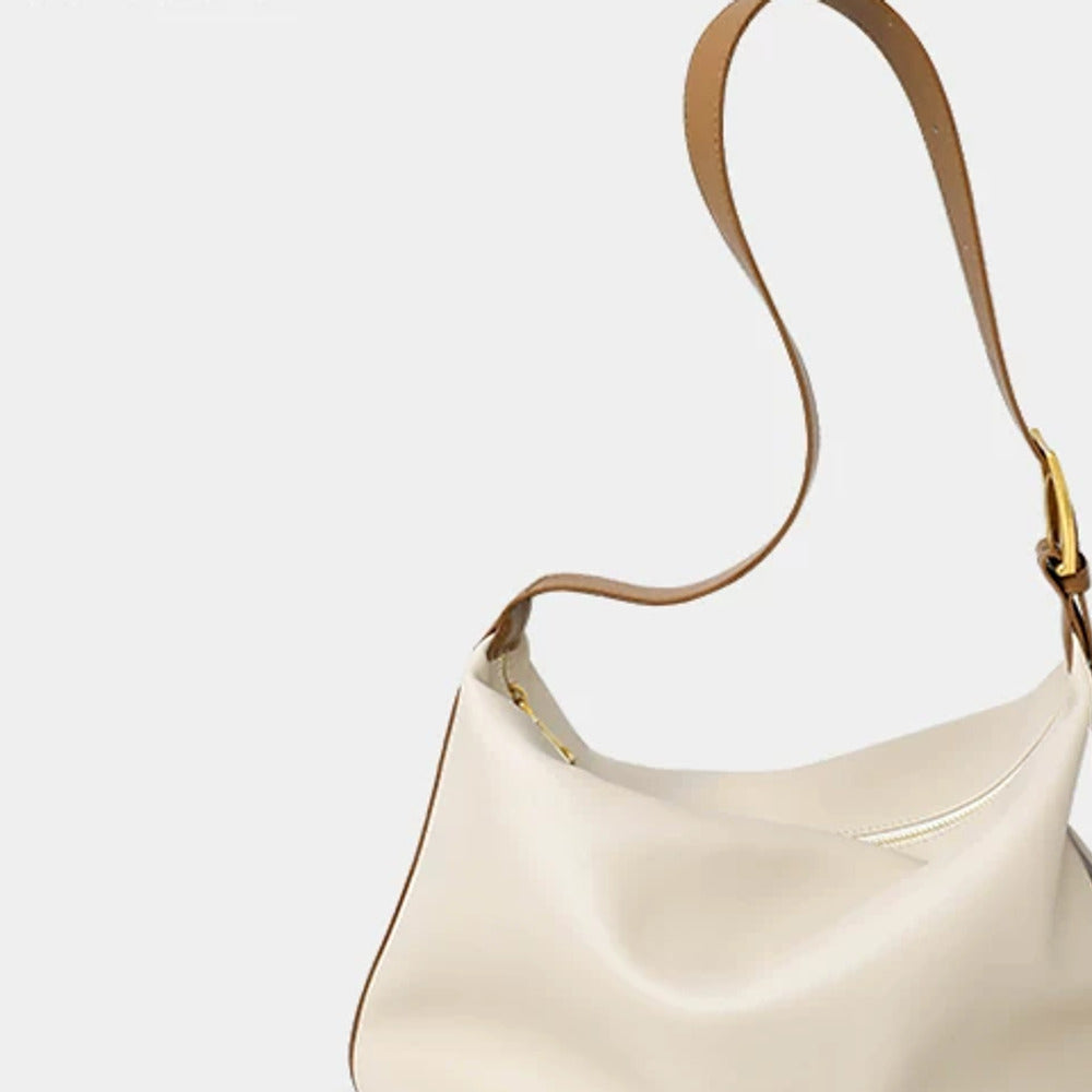 VINEY Soft Leather Hobo Tote Bag in cream apricot brown