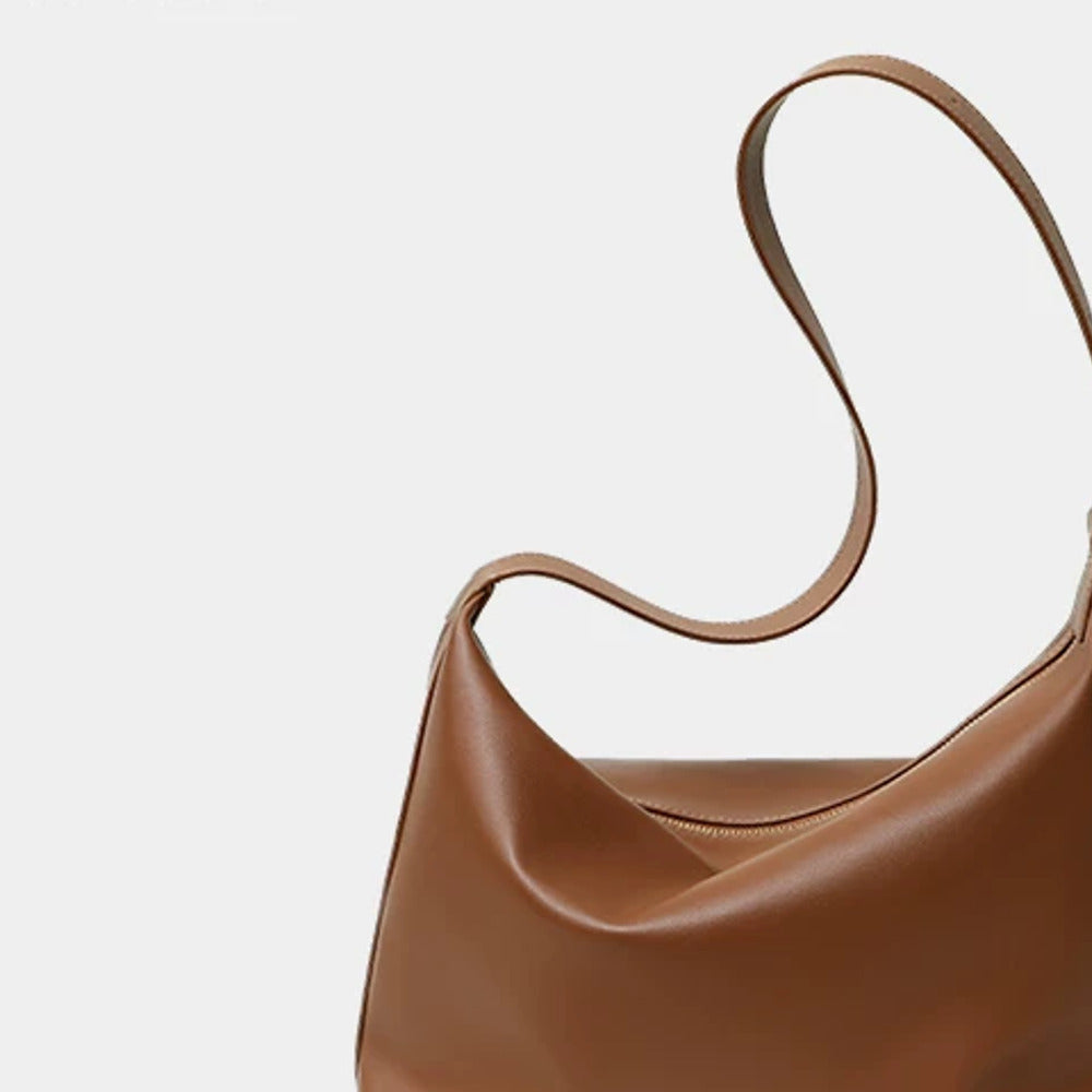 VINEY Soft Leather Hobo Tote Bag in caramel