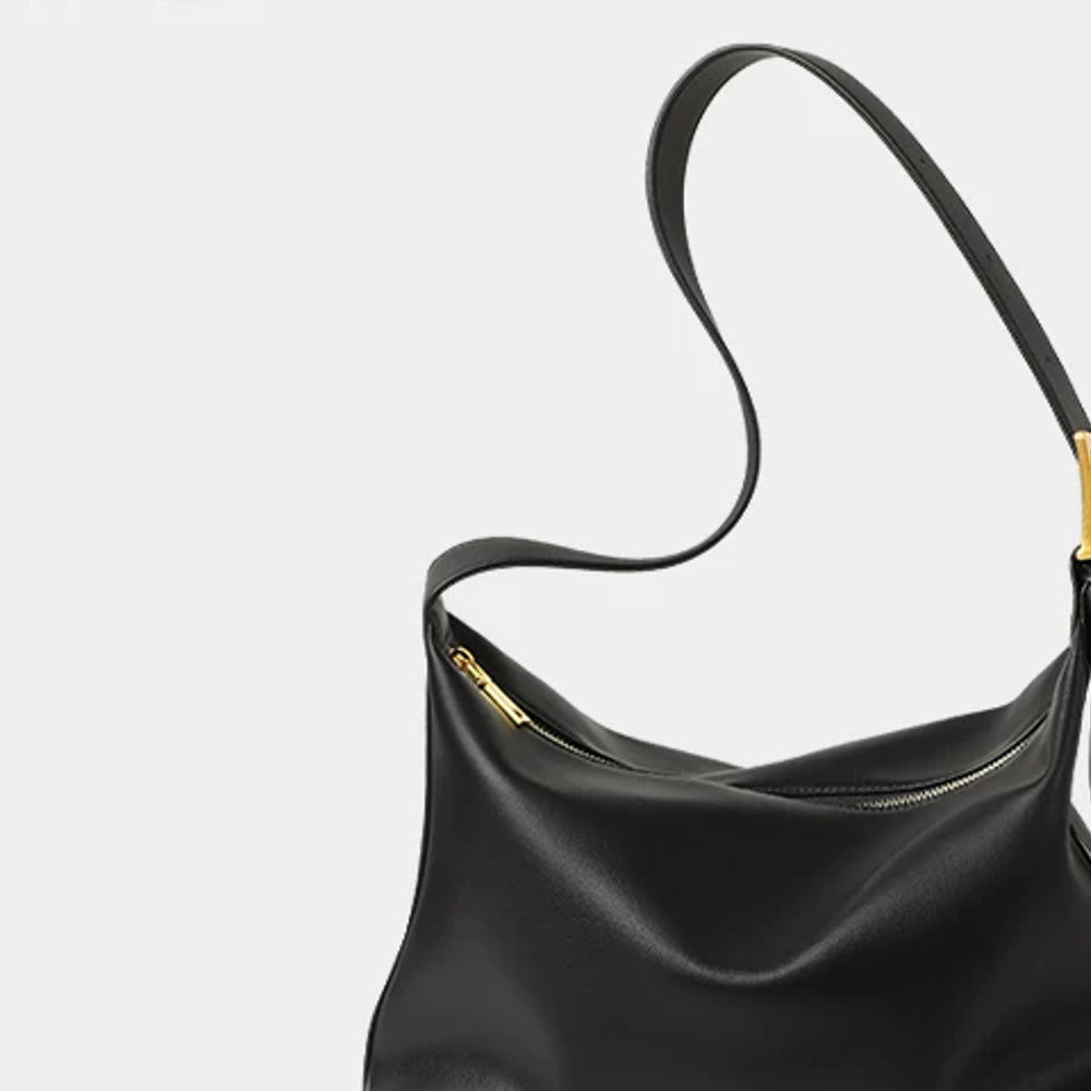 VINEY Soft Leather Hobo Tote Bag in black