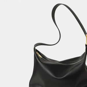 VINEY Soft Leather Hobo Tote Bag in black