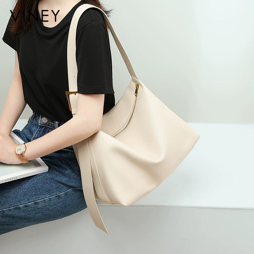 VINEY Soft Leather Hobo Tote Bag, shoulder carry