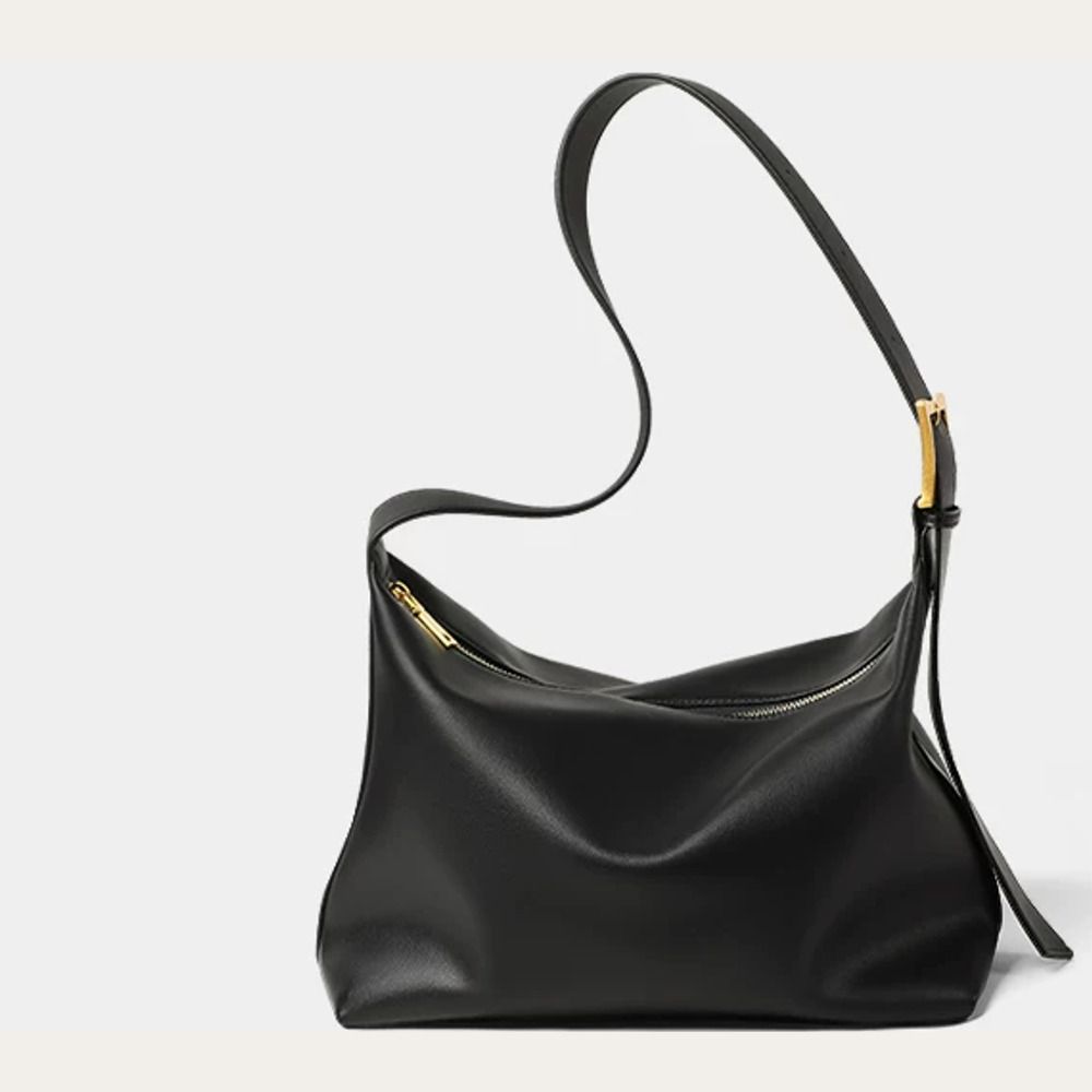 VINEY Soft Leather-Look Hobo Tote Bag in black, front view