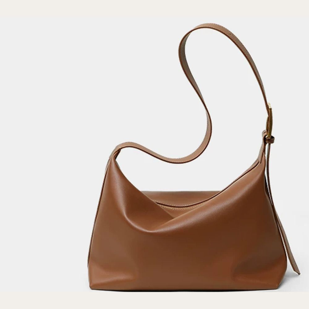 VINEY Soft Leather-Look Hobo Tote Bag in caramel, front view