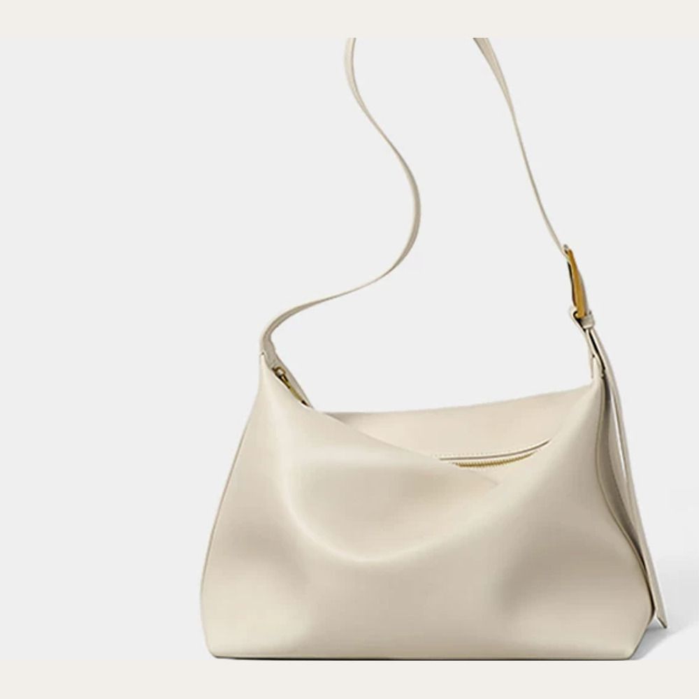 VINEY Soft Leather-Look Hobo Tote Bag in beige, front view