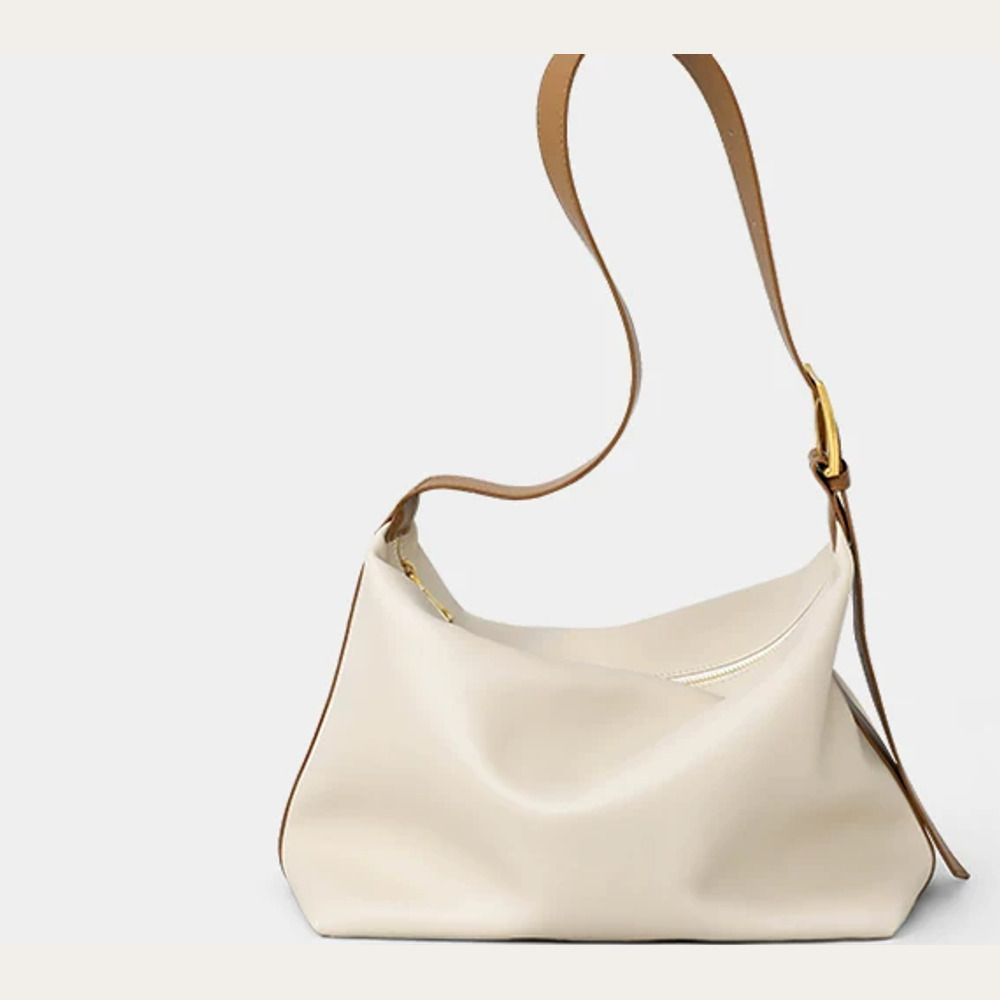 VINEY Soft Leather-Look Hobo Tote Bag in cream apricot brown, front view