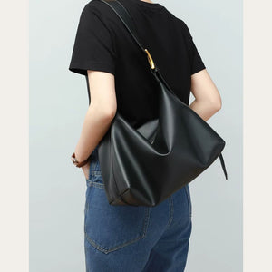 VINEY Soft Leather-Look Hobo Tote Bag in black, rear carry