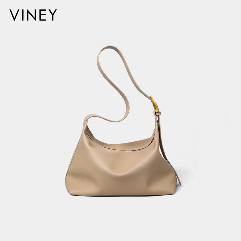 VINEY Soft Leather Slouchy Shoulder Tote Bag in oatmeal
